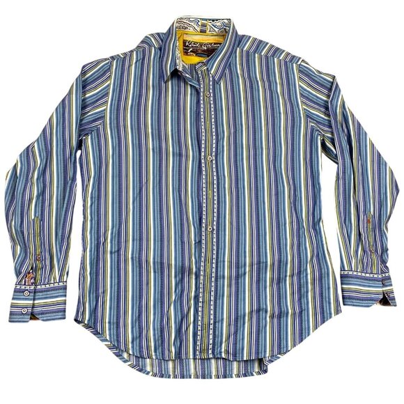 Robert Graham Mens Shirt Large Striped Button-Down With Paisley Cuff Detail - Picture 1 of 9